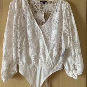 Express White Lace Wrap Bodysuit Top